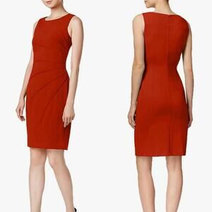 NWT Calvin Klein Red Starburst Ruched Tea Sleeveless Sheath Mini Dress Size 16